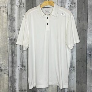 Under Armour off white mens golf polo shirt. Loose‎ fit. Heat gear. Size XL. GUC